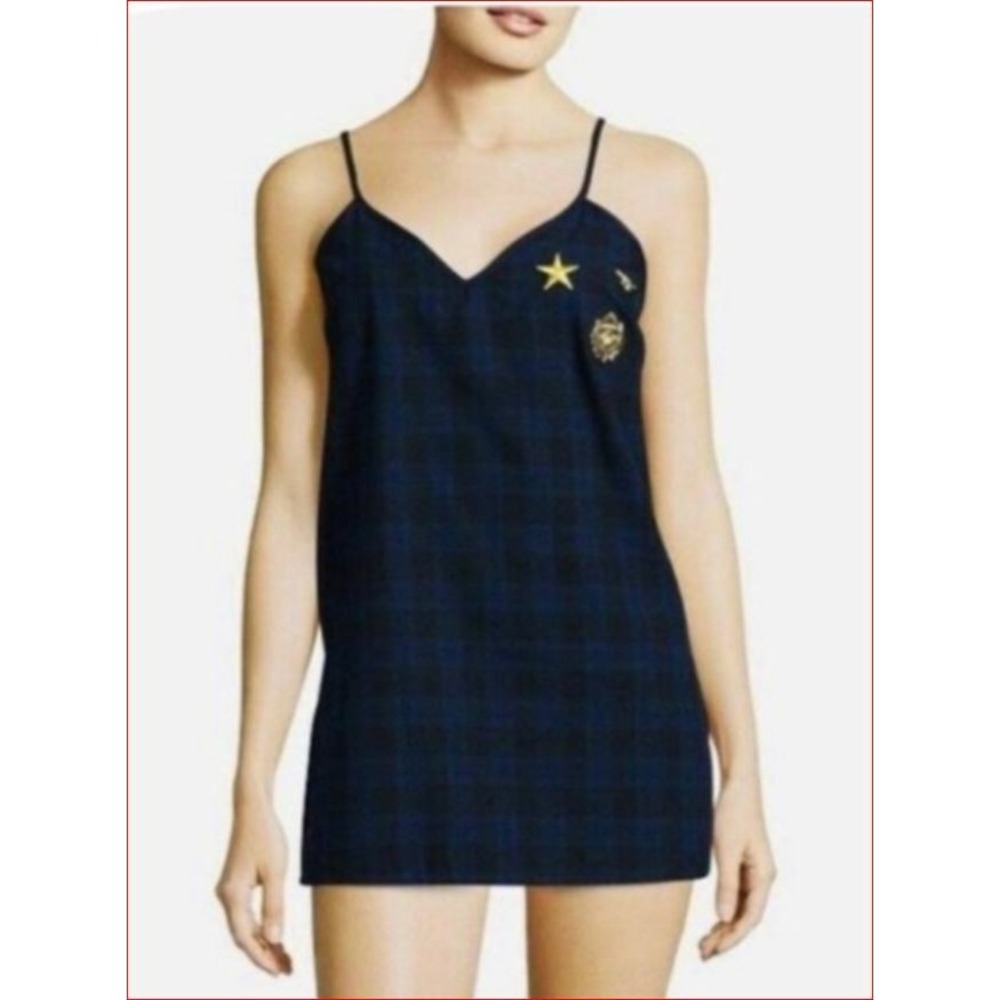 Sam Edelman women tank shirt top S7118 navy plaid cotton M $46
